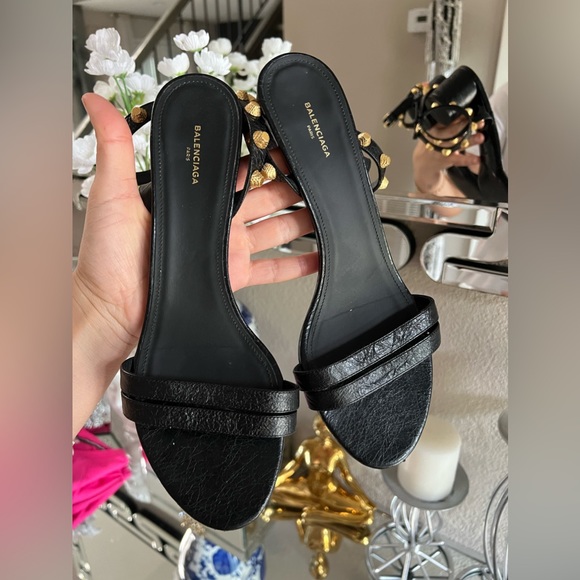 Balenciaga Leather Block Heel Studded Sandals - Picture 2 of 16